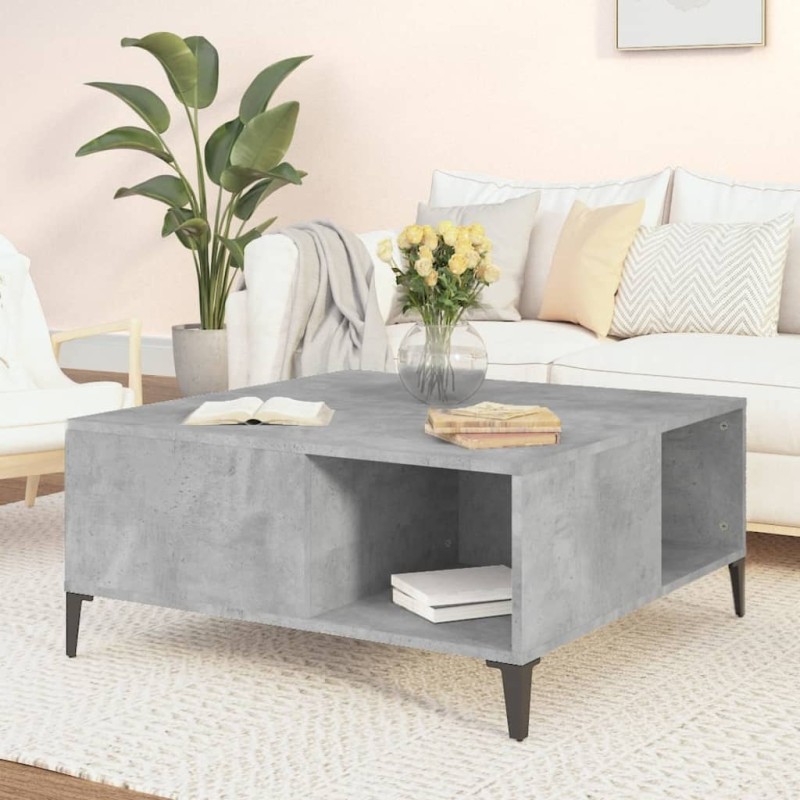 vidaXL Mesa de centro madera contrachapada gris hormigón 80x80x36,5 cm vidaXL Mesa de centro madera contrachapada gris hormigón 80x80x36,5 cm