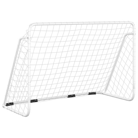 vidaXL Portería de fútbol con red acero blanco 180x90x120 cm