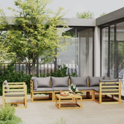 vidaXL Muebles de jardín 7 pzas cojines madera maciza de acacia 