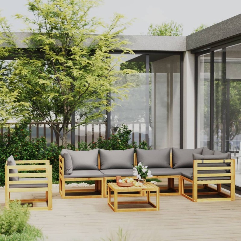 vidaXL Muebles de jardín 7 pzas cojines madera maciza de acacia vidaXL Muebles de jardín 7 pzas cojines madera maciza de acacia