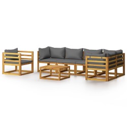 vidaXL Muebles de jardín 7 pzas cojines madera maciza de acacia 