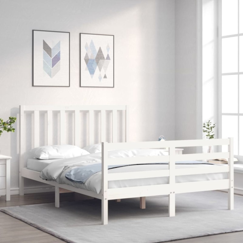 vidaXL Estructura cama de matrimonio con cabecero madera maciza blanco vidaXL Estructura cama de matrimonio con cabecero madera maciza blanco