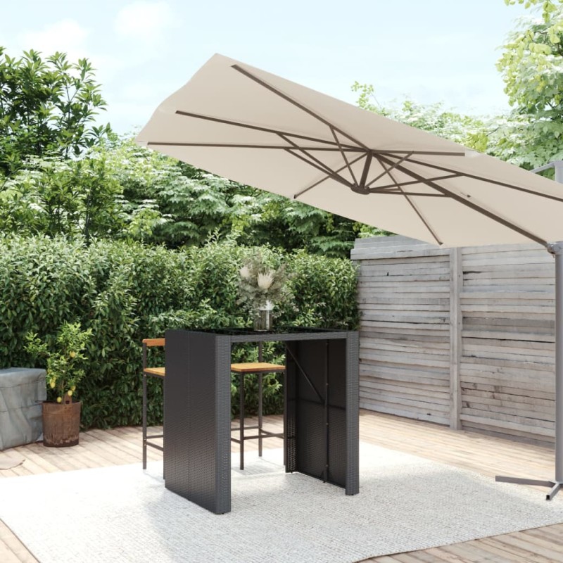 vidaXL Mesa alta bar ratán PE y superficie vidrio negro 105x80x110 cm vidaXL Mesa alta bar ratán PE y superficie vidrio negro 105x80x110 cm