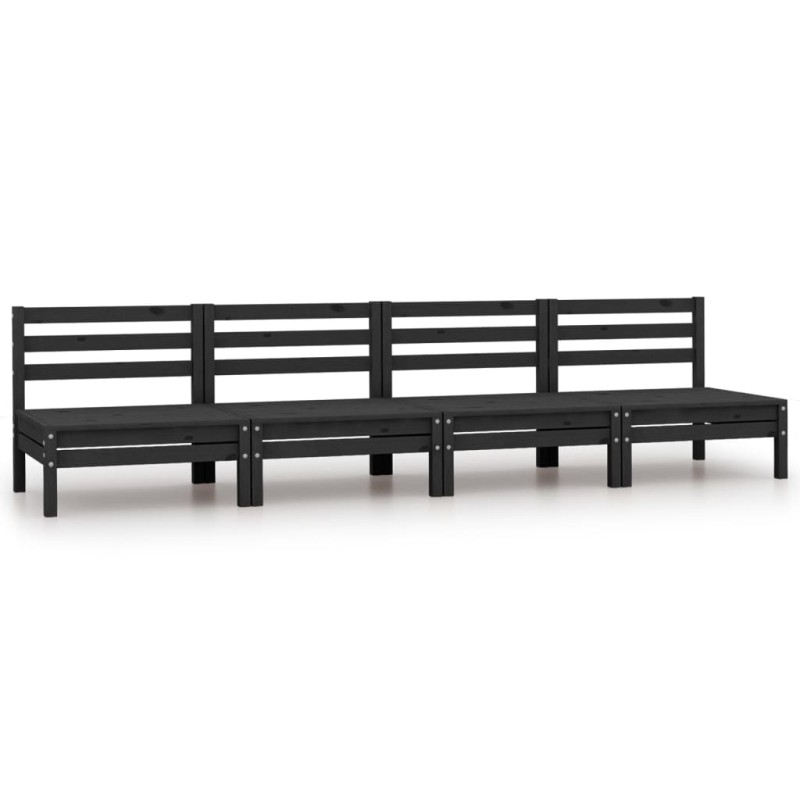 vidaXL Sofás central de jardín 4 unidades negro madera maciza de pino