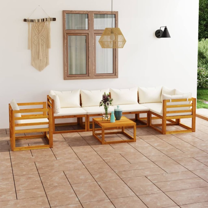 vidaXL Muebles de jardín 7 pzas cojines crema madera maciza de acacia vidaXL Muebles de jardín 7 pzas cojines crema madera maciza de acacia