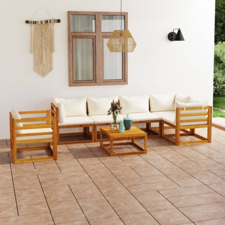 vidaXL Muebles de jardín 7 pzas cojines crema madera maciza de acacia 