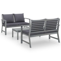vidaXL Muebles de jardín 3 pzas cojines madera maciza de acacia gris