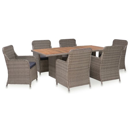 vidaXL Set comedor de jardín 7 piezas y cojines ratán sintético marrón
