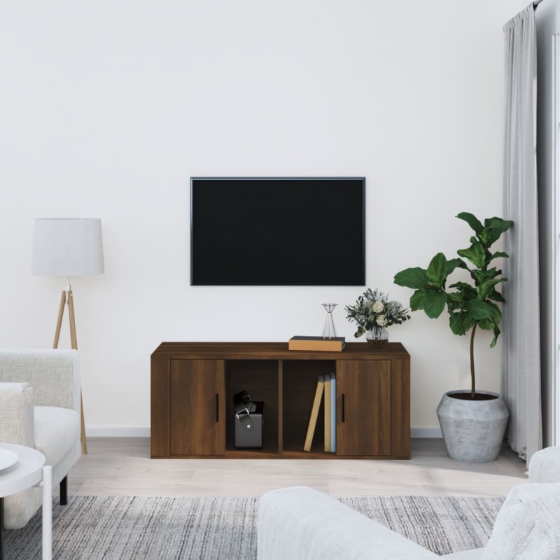 vidaXL Mueble TV madera contrachapada color marrón roble 100x35x40 cm