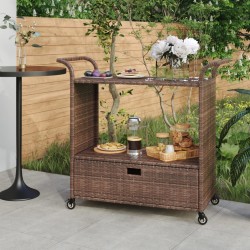 vidaXL Carrito de bar con cajón ratán sintético marrón 100x45x97 cm