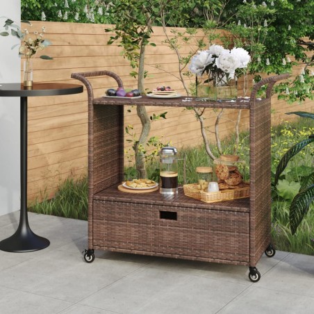 vidaXL Carrito de bar con cajón ratán sintético marrón 100x45x97 cm