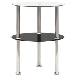 vidaXL Mesa auxiliar 2 niveles vidrio templado transparente negro 38cm