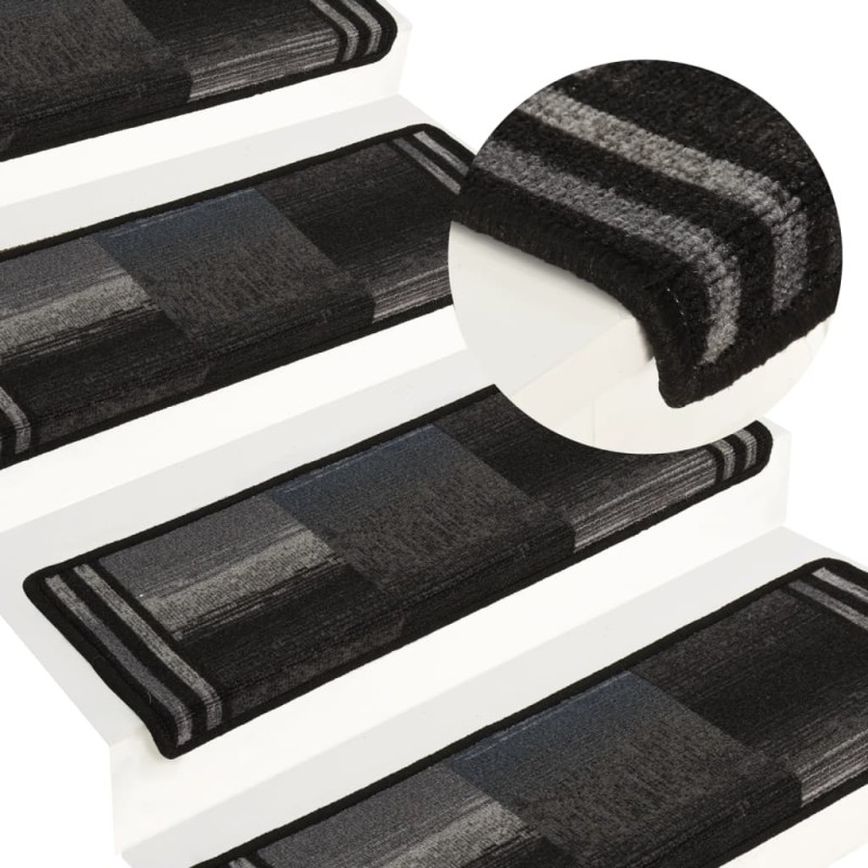 vidaXL Alfombrilla autoadhesiva de escalera 15uds negro gris 65x21x4cm vidaXL Alfombrilla autoadhesiva de escalera 15uds negro gris 65x21x4cm