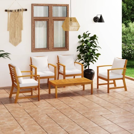 vidaXL Muebles de jardín 5 piezas cojines madera maciza de acacia