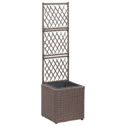 vidaXL Enrejado y arriate 1 maceta ratán sintético marrón 30x30x107 cm