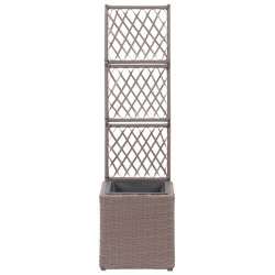 vidaXL Enrejado y arriate 1 maceta ratán sintético marrón 30x30x107 cm