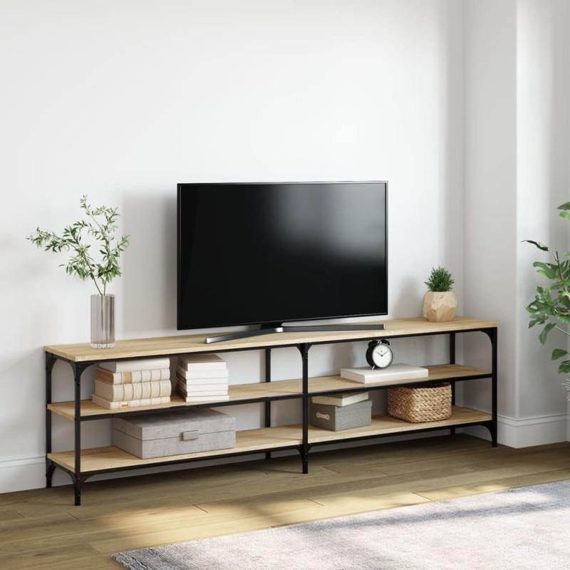 vidaXL Mueble TV metal y madera contrachapada roble Sonoma 180x30x50cm vidaXL Mueble TV metal y madera contrachapada roble Sonoma 180x30x50cm