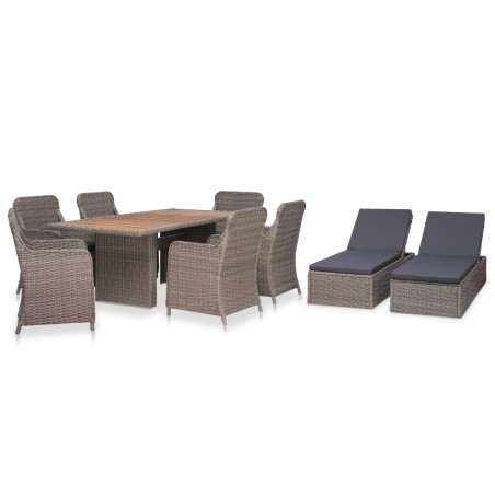 vidaXL Set de comedor de jardín 9 piezas ratán sintético marrón  