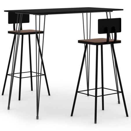 vidaXL Mesa alta y taburetes de bar 3 piezas negro