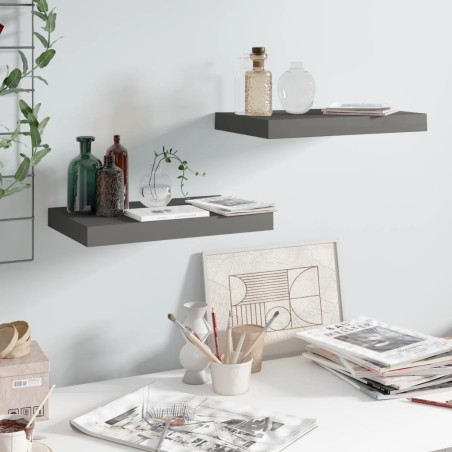 vidaXL Estantes flotantes de pared 2 uds MDF gris brillo 40x23x3,8 cm