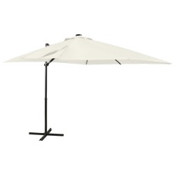 vidaXL Sombrilla voladiza con poste y luces LED arena 250 cm