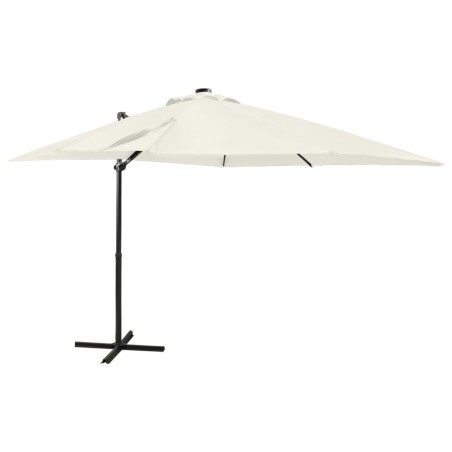 vidaXL Sombrilla voladiza con poste y luces LED arena 250 cm