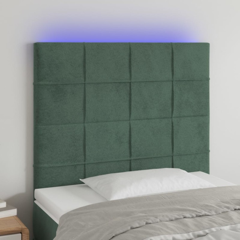 vidaXL Cabecero con luces LED terciopelo verde oscuro 100x5x118/128 cm vidaXL Cabecero con luces LED terciopelo verde oscuro 100x5x118/128 cm