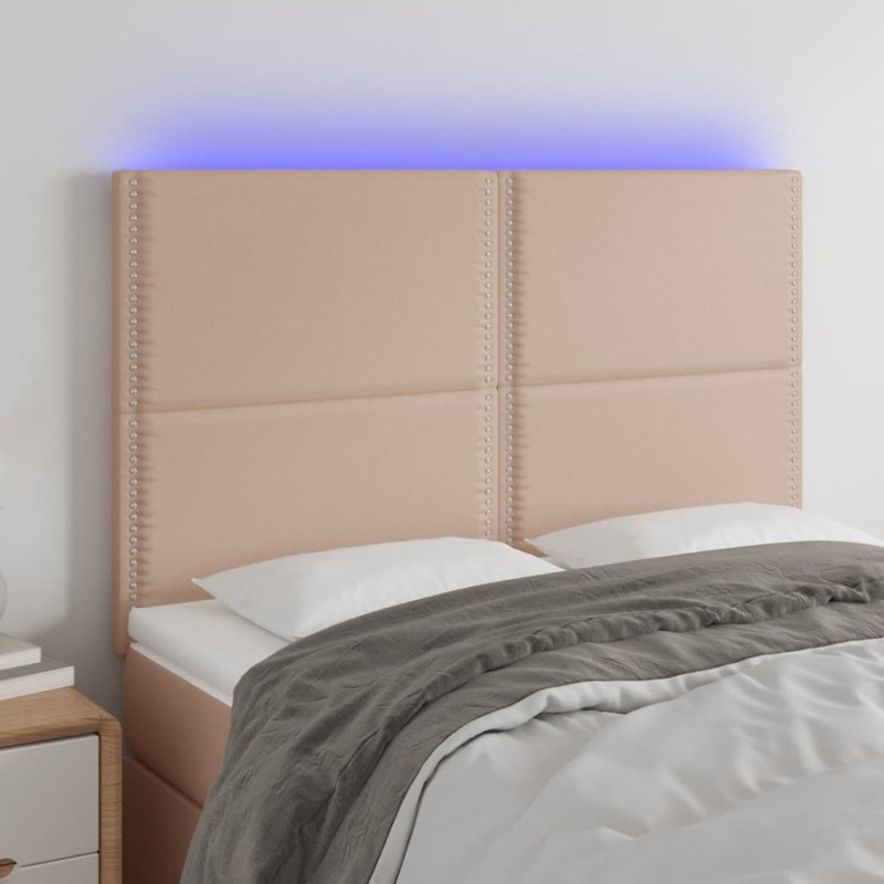 vidaXL Cabecero luces LED cuero sintético capuchino 144x5x118/128cm vidaXL Cabecero luces LED cuero sintético capuchino 144x5x118/128cm