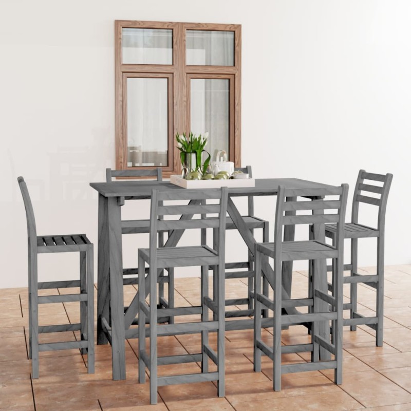 vidaXL Mesa y sillas de bar de jardín 7 pzas gris madera maciza acacia vidaXL Mesa y sillas de bar de jardín 7 pzas gris madera maciza acacia