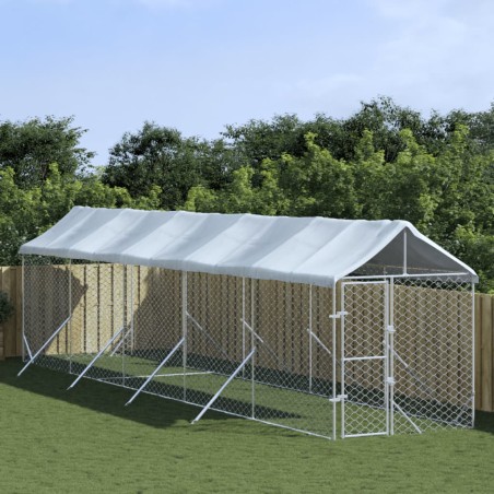 vidaXL Perrera de exterior con toldo acero galvanizado plata 2x10x2,5m