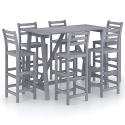 vidaXL Mesa y sillas de bar de jardín 7 pzas gris madera maciza acacia