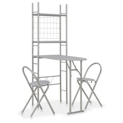 vidaXL Juego de comedor plegable con estante 3 pzas MDF y acero gris