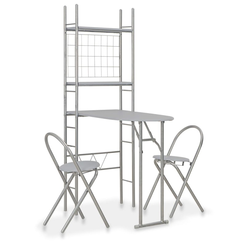 vidaXL Juego de comedor plegable con estante 3 pzas MDF y acero gris vidaXL Juego de comedor plegable con estante 3 pzas MDF y acero gris