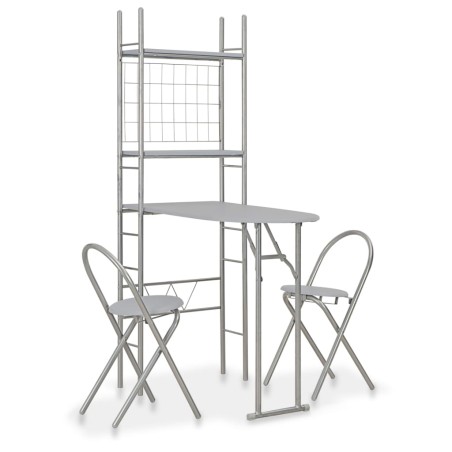 vidaXL Juego de comedor plegable con estante 3 pzas MDF y acero gris