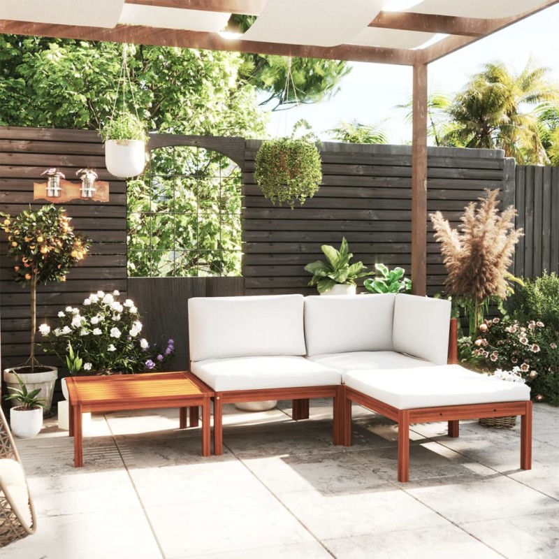 vidaXL Muebles de jardín 4 pzas cojines crema madera maciza de acacia vidaXL Muebles de jardín 4 pzas cojines crema madera maciza de acacia