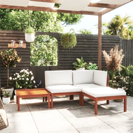 vidaXL Muebles de jardín 4 pzas cojines crema madera maciza de acacia 