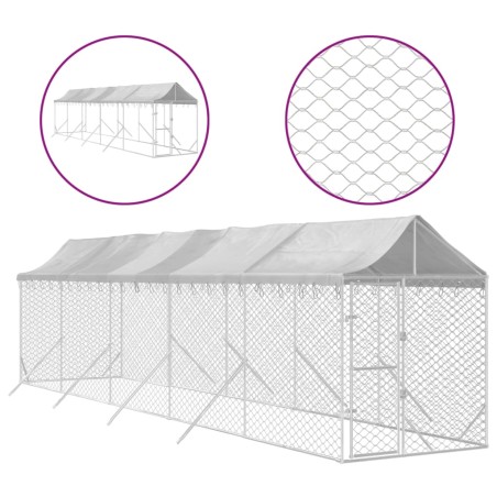 vidaXL Perrera de exterior con toldo acero galvanizado plata 2x10x2,5m
