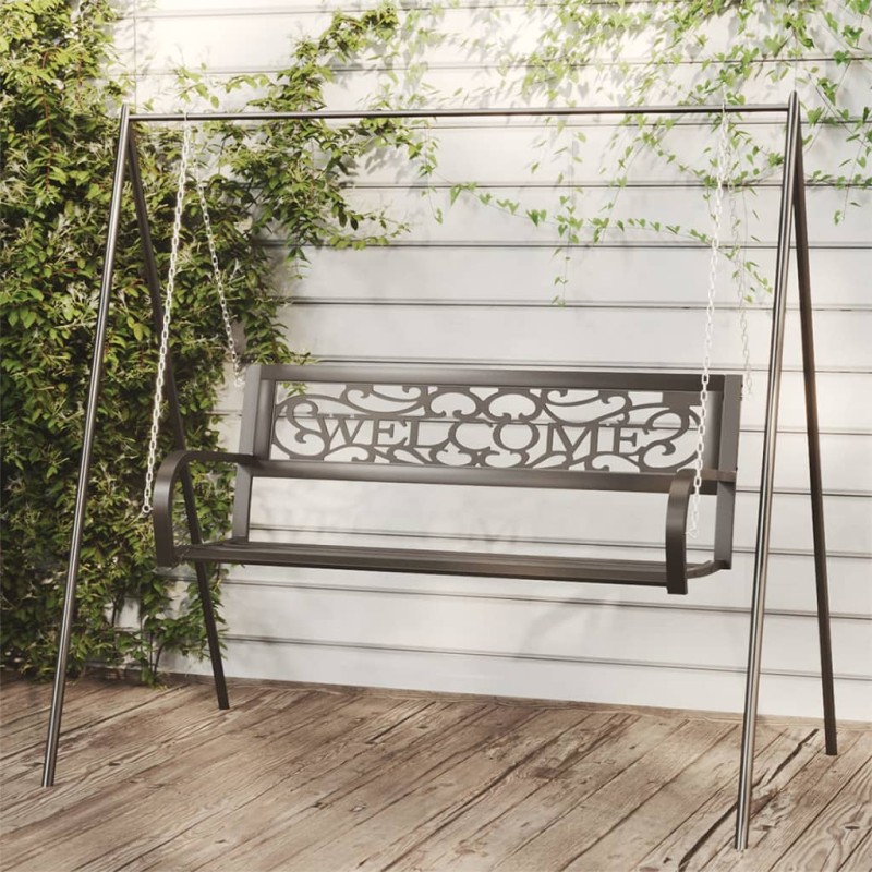 vidaXL Banco balancín de jardín 125 cm acero y plástico negro vidaXL Banco balancín de jardín 125 cm acero y plástico negro