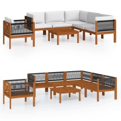 vidaXL Muebles de jardín 7 pzas cojines crema madera maciza de acacia 