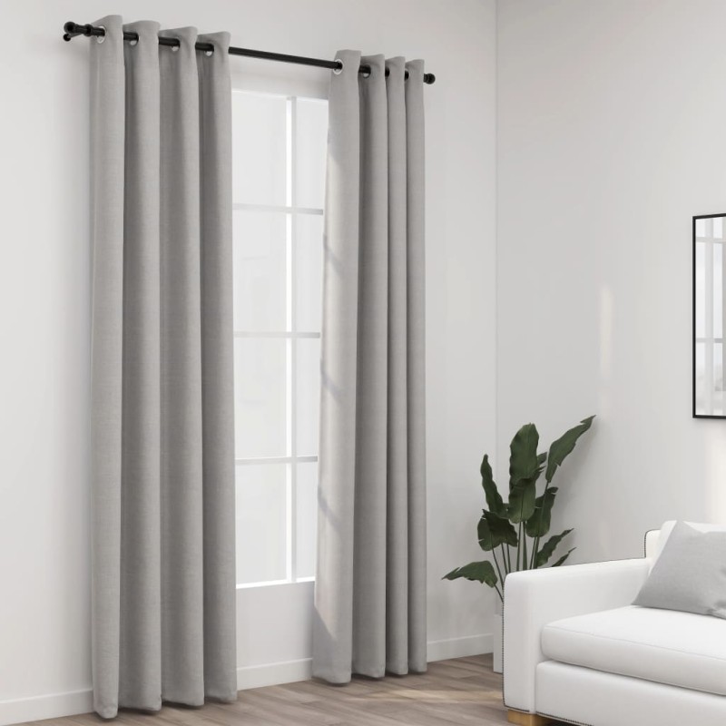 vidaXL Cortinas opacas con ojales look de lino 2 pzas gris 140x225 cm vidaXL Cortinas opacas con ojales look de lino 2 pzas gris 140x225 cm