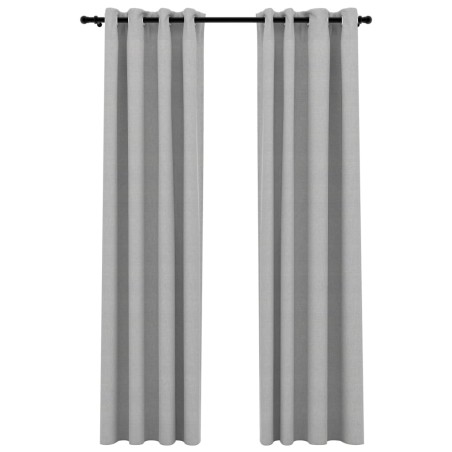 vidaXL Cortinas opacas con ojales look de lino 2 pzas gris 140x225 cm