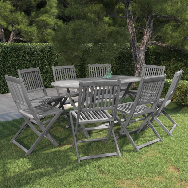vidaXL Juego de comedor de jardín 9 pzas madera maciza de acacia gris vidaXL Juego de comedor de jardín 9 pzas madera maciza de acacia gris
