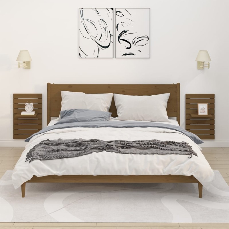 vidaXL Estantes mesitas pared 2 uds madera maciza de pino marrón miel vidaXL Estantes mesitas pared 2 uds madera maciza de pino marrón miel