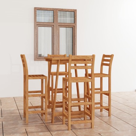 vidaXL Mesa y sillas de bar para jardín 5 pzas madera maciza de acacia