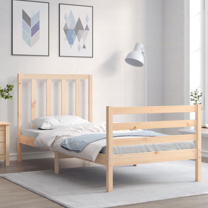 vidaXL Estructura de cama con cabecero madera maciza 90x200 cm