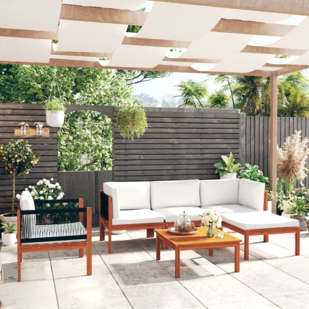 vidaXL Muebles de jardín 6 pzas cojines crema madera maciza de acacia 