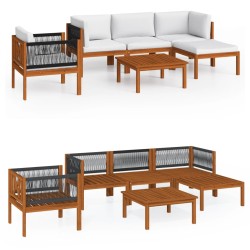 vidaXL Muebles de jardín 6 pzas cojines crema madera maciza de acacia 
