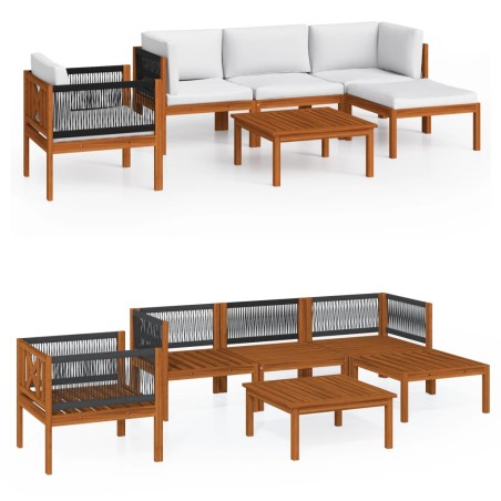 vidaXL Muebles de jardín 6 pzas cojines crema madera maciza de acacia 