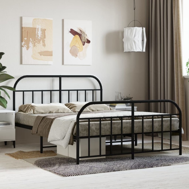 vidaXL Estructura de cama cabecero y pie de cama metal negro 140x200cm vidaXL Estructura de cama cabecero y pie de cama metal negro 140x200cm