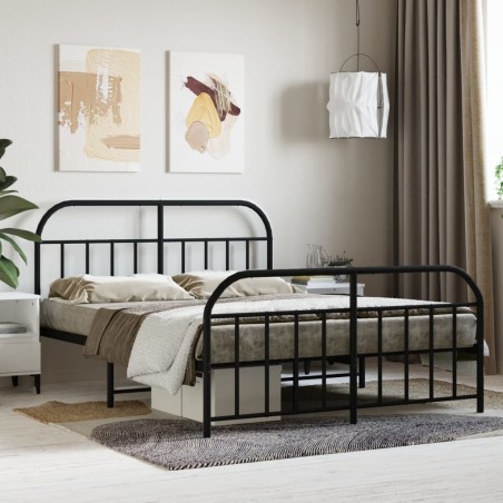 vidaXL Estructura de cama cabecero y pie de cama metal negro 140x200cm